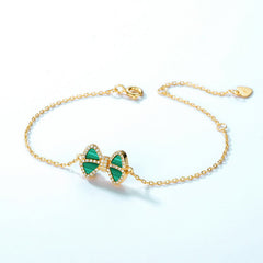 Zircon Malachite Bowknot Sterling Silver Bracelet