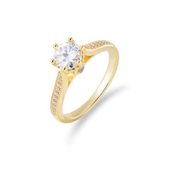 White Zircon Round Cut Six Prongs Sterling Silver Ring