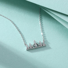 Full Zircon Crown Pendant Silver Necklace for Women