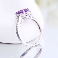 Natural Amethyst Heart Soleste Halo Silver Ring for Women