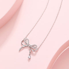 White Zircon Bowknot Pendants Collarbone Necklace for Women