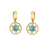Turquoise Zircon Hexagonal Star Hollow Silver Hoop Earrings for Women