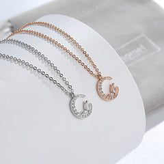 Crescent Moon with Marquise Zircon Silver Necklace for Women