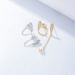 Pear Drop Zircon Chain Tassel Silver Studs Earrings for Women