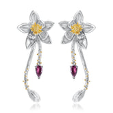 Premium Natural Colourful Gemstone Flower Shape Design Silver Earrings for Women