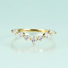 Row of Zircon V-shaped S925 Sterling Silver Plating 14k Gold Ring