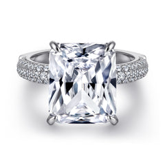Radiant Cut Zircon Four Prongs Solitaire Silver Ring