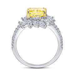 (2.0CT) Ice Cut Cushion Yellow Zircon with Marquise Zircon Silver Ring for Women