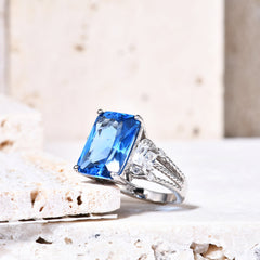 S925 Silver Blue Crystal Style Ring