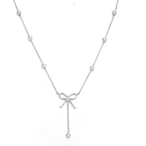 (Two Colours) White Zircon Bowknot with Beading Natural Pearl Pendants Collarbone Necklace for Women