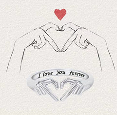 Creative Romantic Hands Heart Gesture Opening Sterling Silver Ring