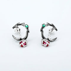 Thorn Rose Red Corundum with Zircon Silver Drop Earrings for Women