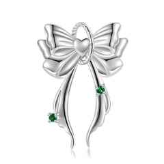 Love Bow with Green Zircon Silver Necklace