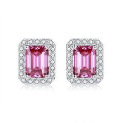 Soleste Halo 1.0 Carat Emerald Cut Moissanite Silver Stud Earrings