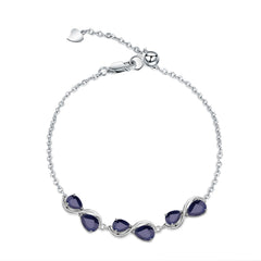 Pear Shape Natural Gemstones Silver Bracelet