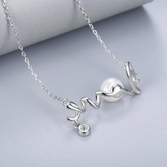 Valentine's Day Gift LOVE Letter with Pearl Silver Necklace for Women