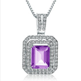 European Fashion Luxury Jewelry Style Natural Colourful Gemstone Soleste Halo Rectangle Pendant Silver Necklace for Women