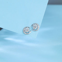 Round Zircon Crescent Moon Sterling Silver Stud Earrings