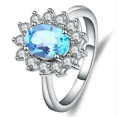 European Natural Topaz Luxury Oval Sun Shape Silver Ring
