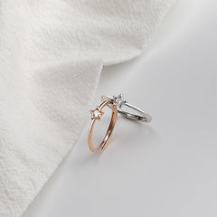 Five-pointed Star with Round Zircon Silver Ring for Women