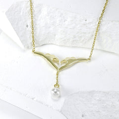 Love Wings Tassel Natural Pearl Silver Necklace for Women
