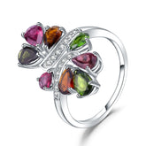 European Retro Design Inlaid Natural Colourful Gemstones Silver Ring for Women
