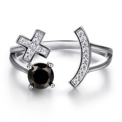Style Black Round Zircon with X Silver Ring