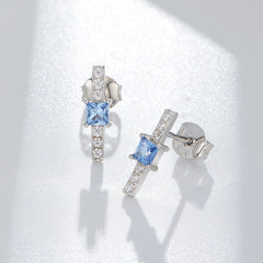 Geometric Square Blue Zircon Silver Studs Earrings for Women