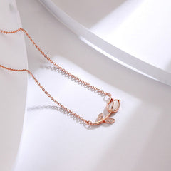 Tulip with Zircon Pendant Silver Necklace for Women