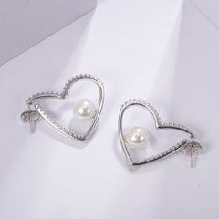Love Shape with Natural Fresh Water Pearl Silver Hoops Earrings for Women