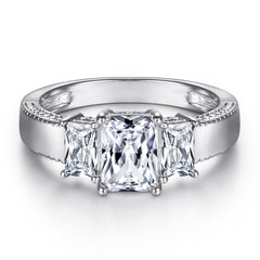Radiant Cut Zircon Threestone Silver Ring Set