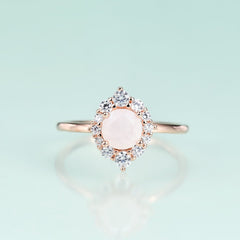 Rhombus Shape Halo Round Cut Natural Moonstone Silver Ring