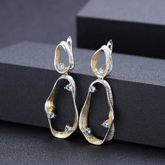 Italian Design Inlaid Natural Colourful Gemstone Creative Silk Ribbon Shape Silver Drop Earrings for Women