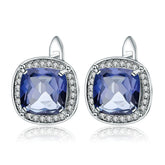 Crystal Soleste Halo Square Sterling Silver Studs Earrings for Women