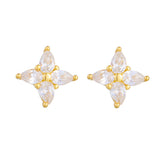 Marquise Shape Zircon Four Leaf Clover Silver Stud Earrings
