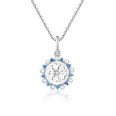 (Pendant Only) Snowflake with Blue Zircon and Pearl Silver Pendant for Women