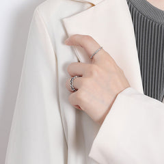 Forward and Reverse Hollow Heart Shape Opening Sterling Silver Ring