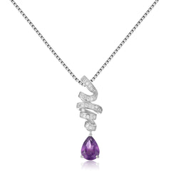 French Romantic Luxury Creative Design Inlaid Natural Colourful with Pear Drop Pendant Silver Necklace for Women