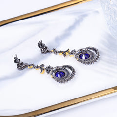 European Blue Corundum Moonstar Oval Shape Silver Drop Earrings for Women