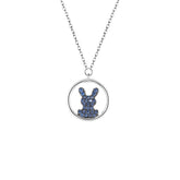 Blue Zircon Bunny Circle Pendant Silver Necklace for Women