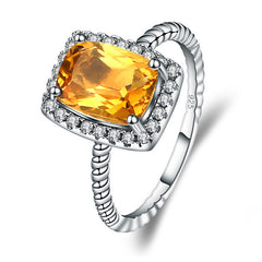Natural Crystal Rectangle Soleste Halo Silver Ring for Women