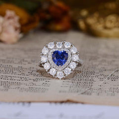 Luxury Halo Heart Shape Lab Created Sapphires Ring