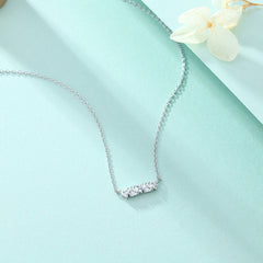 Single Row Heart Zircon Pendant Silver Necklace for Women