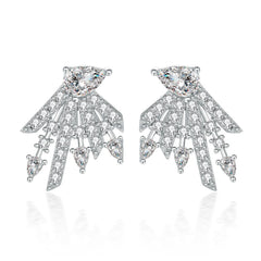 Pear Shape Zircon Firework Design Sterling Silver Stud Earrings