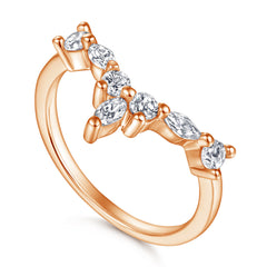 Marquise and Round Zircon V-shaped Silver Ring for Women