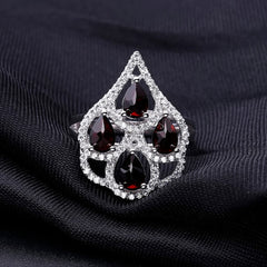 Natural Garnet Fashion Temperament Silver Ring for Women