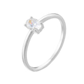 Oval Zircon Slim Sterling Silver Ring