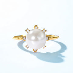 Round Pearl Zircon Sea Anemone Opening Sterling Silver Ring