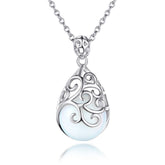 Moonstone Hollow Pear Drop Pendant Silver Necklace for Women