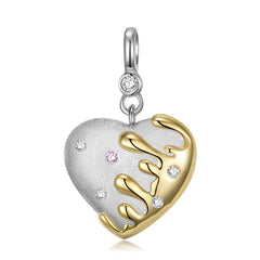 Melting Design Heart Shape Pendant Zircon Silver Necklace